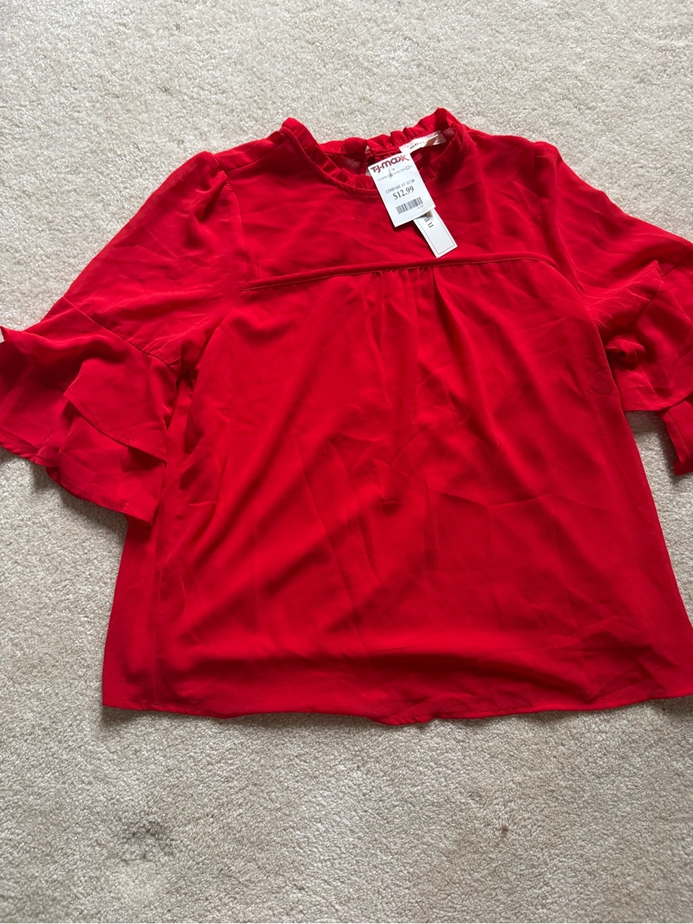 Monteau Red Ruffle Sleeve Blouse